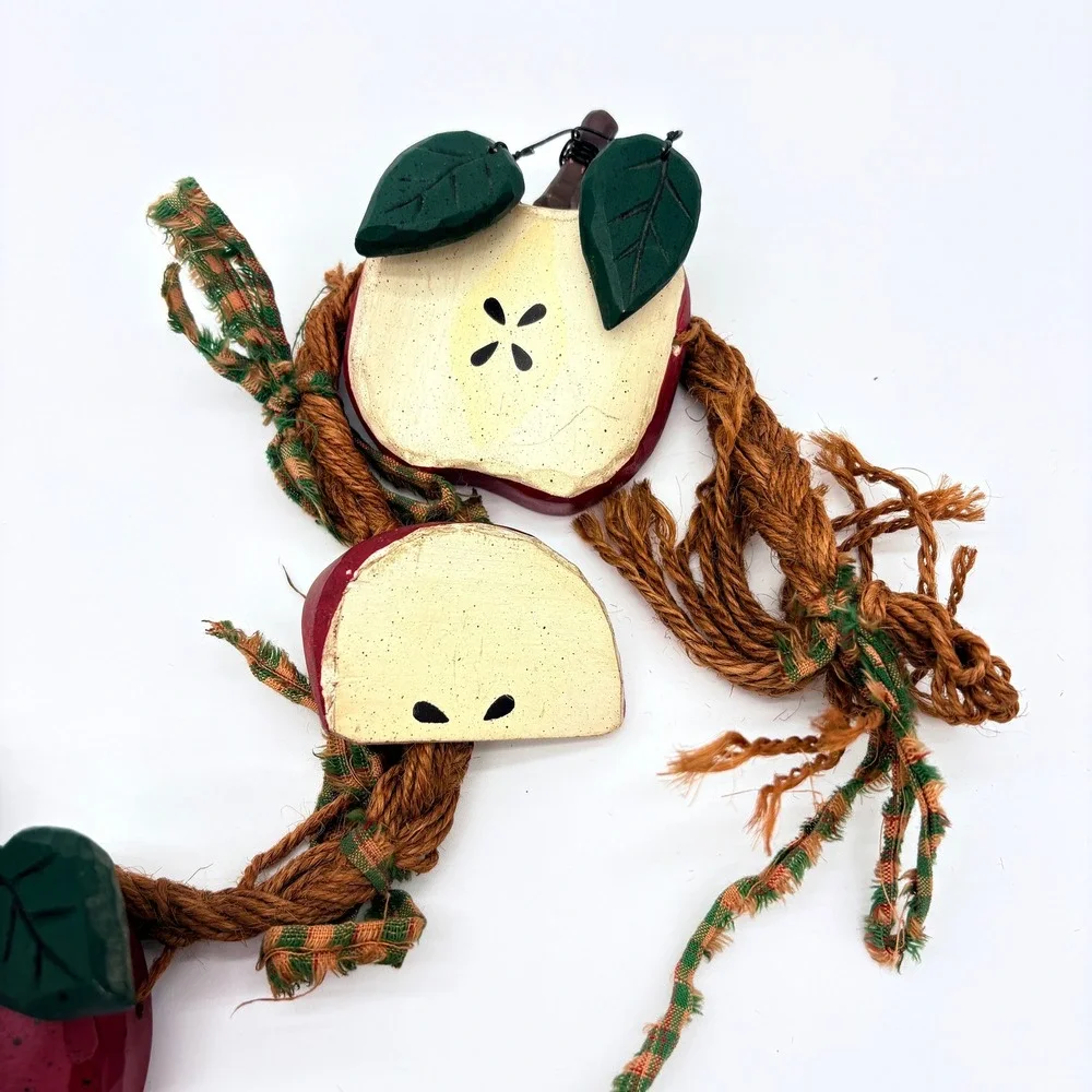 Rustic Hand Painted Carved Wood Apple Garland Teacher Primitive Country Decor